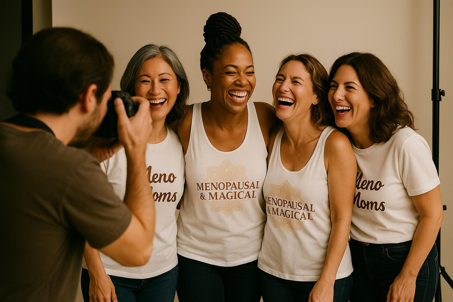 Midlife Women Wearing Meno Moms Shirts 