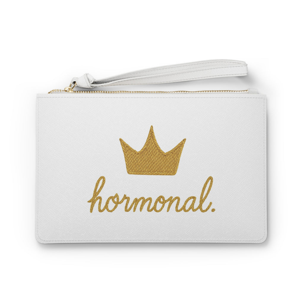 White Embroidery Print Clutch Bag with Hormonal Design