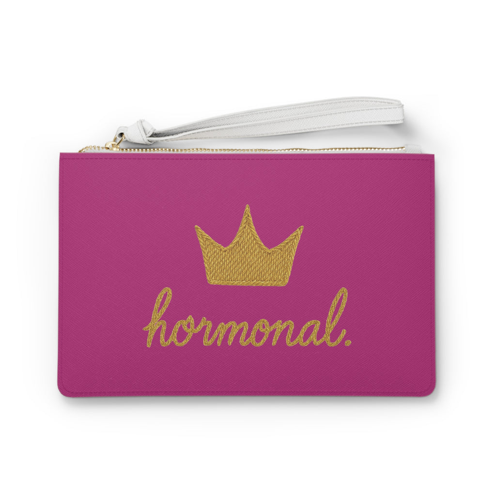 Pink Embroidery Print Clutch Bag with Hormonal Design