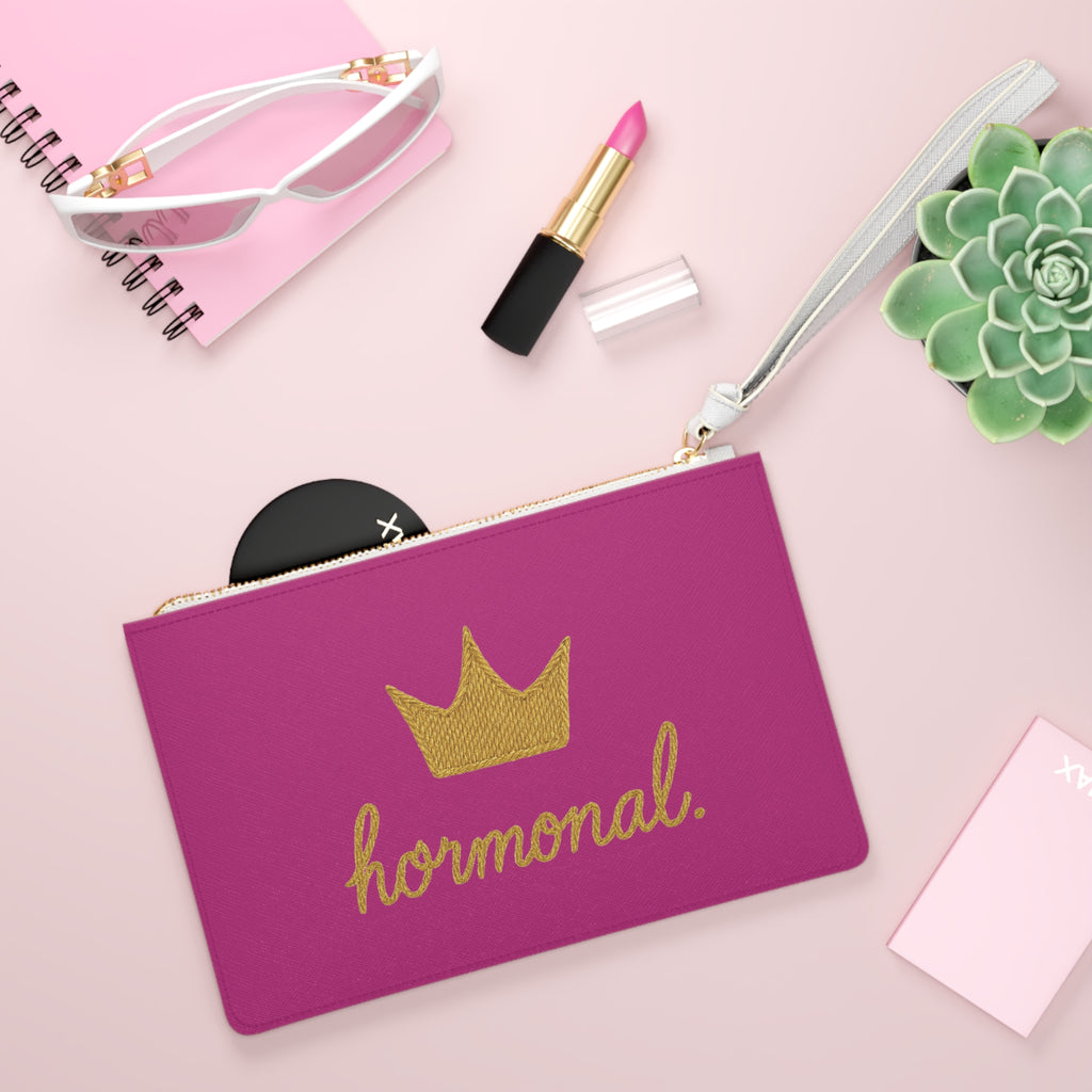 Pink Embroidery Print Clutch Bag with Hormonal Design