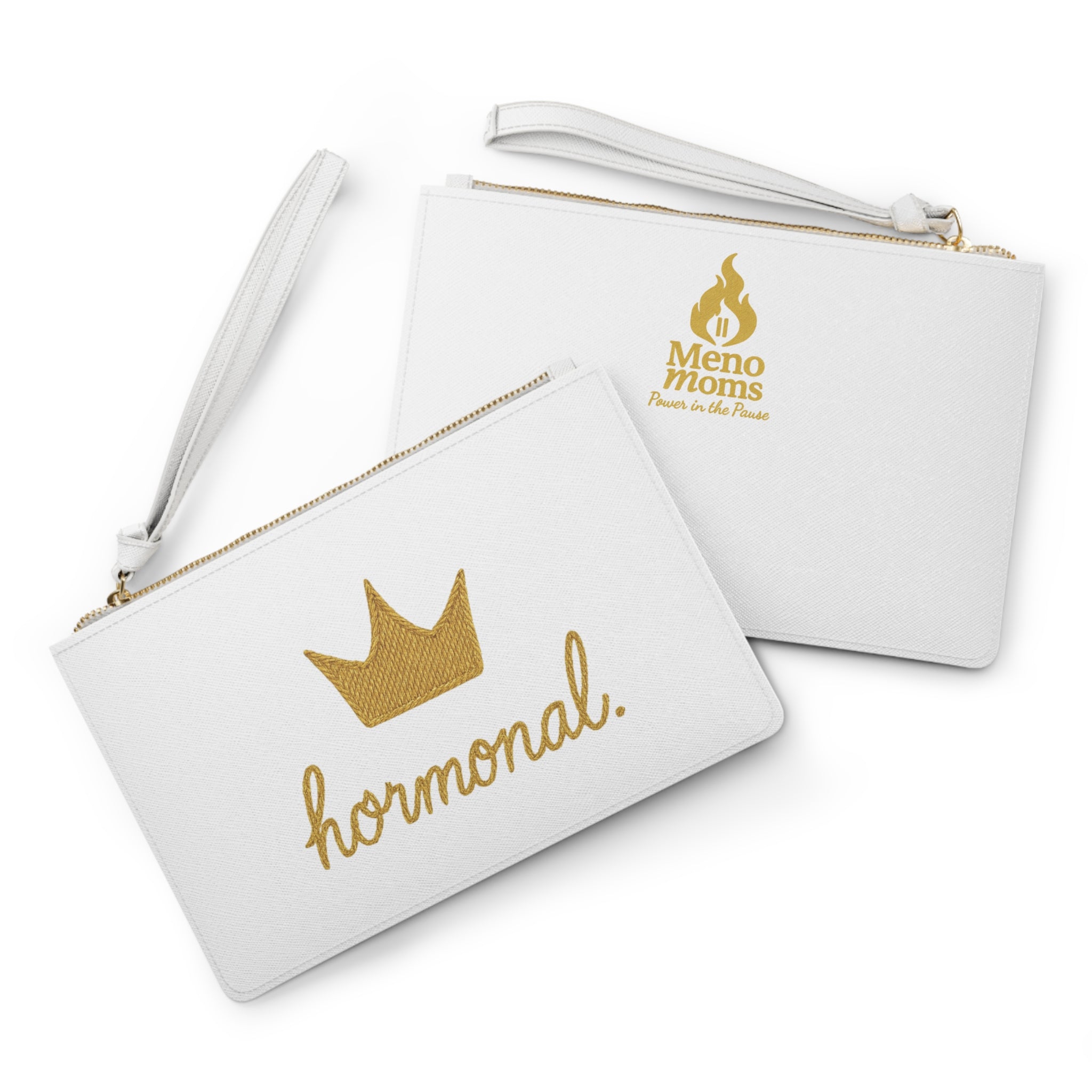 White Embroidery Print Clutch Bag with Hormonal Design